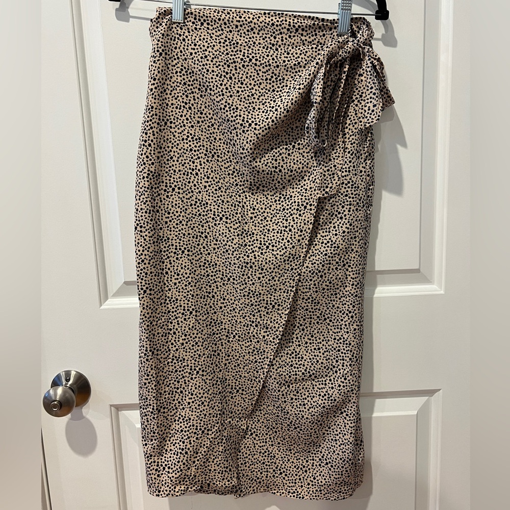 Beige Pattern Midi Wrap Skirt
